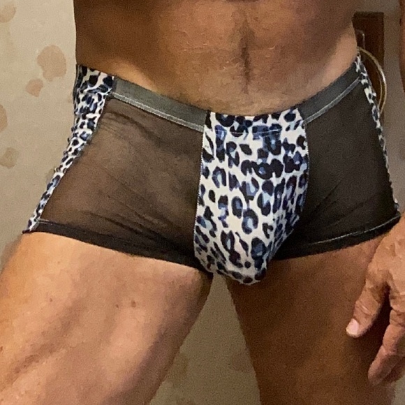 Trunks, leopard print, with mesh sides, medium, blue and black - Picture 1 of 5